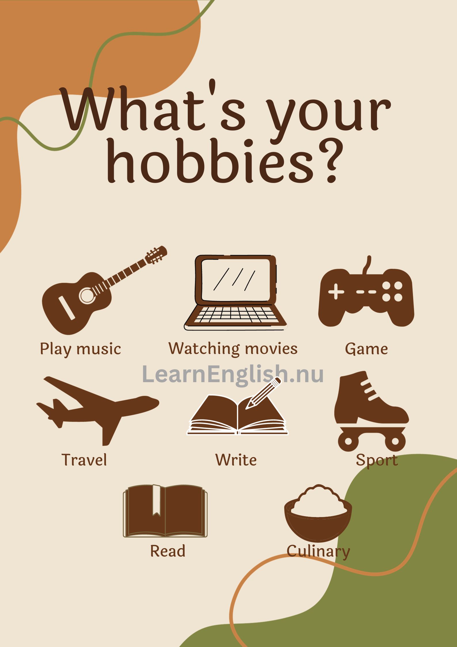 الهوايات بالانجليزي بالصور والصوت